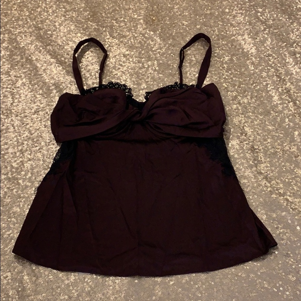 Victoria’s Secret Silk Lace Trim Cami In Aubergine/Wine